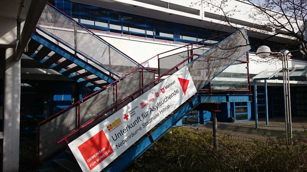 Flüchtlingsunterkunft in der Stadthalle Hiltrup (28.2.2016; Foto: Klare)