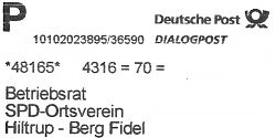 Post für die SPD Hiltrup-Berg Fidel vom ifb / Institut zur Fortbildung von Betriebsräten (4.10.2016)