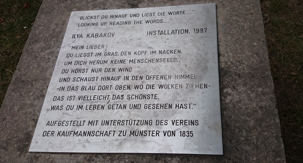 Text der Kabakov-Skulptur (Aasee, 17.10.2016; Foto: Klare)