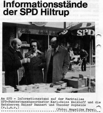 Infostand auf der Marktallee mit MdB Walkhoff und den SPD-Ratsherren Rainer Bannert und Theodor Dopheide (Juni 1976)